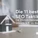 Musterhaus und Schlüssel auf Tisch mit Text: Die 11 besten SEO-Taktiken für Immobilienmakler, um Google & KI zu dominieren.
