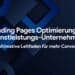 Text in Deutsch auf dunklem, abstraktem Hintergrund über Landing Page Optimierung und mehr Conversions für Dienstleistungs-Unternehmen.