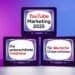 Drei Retro-Fernseher zeigen auf einem Hintergrund mit lila-blauem Farbverlauf den deutschen YouTube-Marketing-Text für deutsche Unternehmen, der auf die Trends für 2025 hinweist.