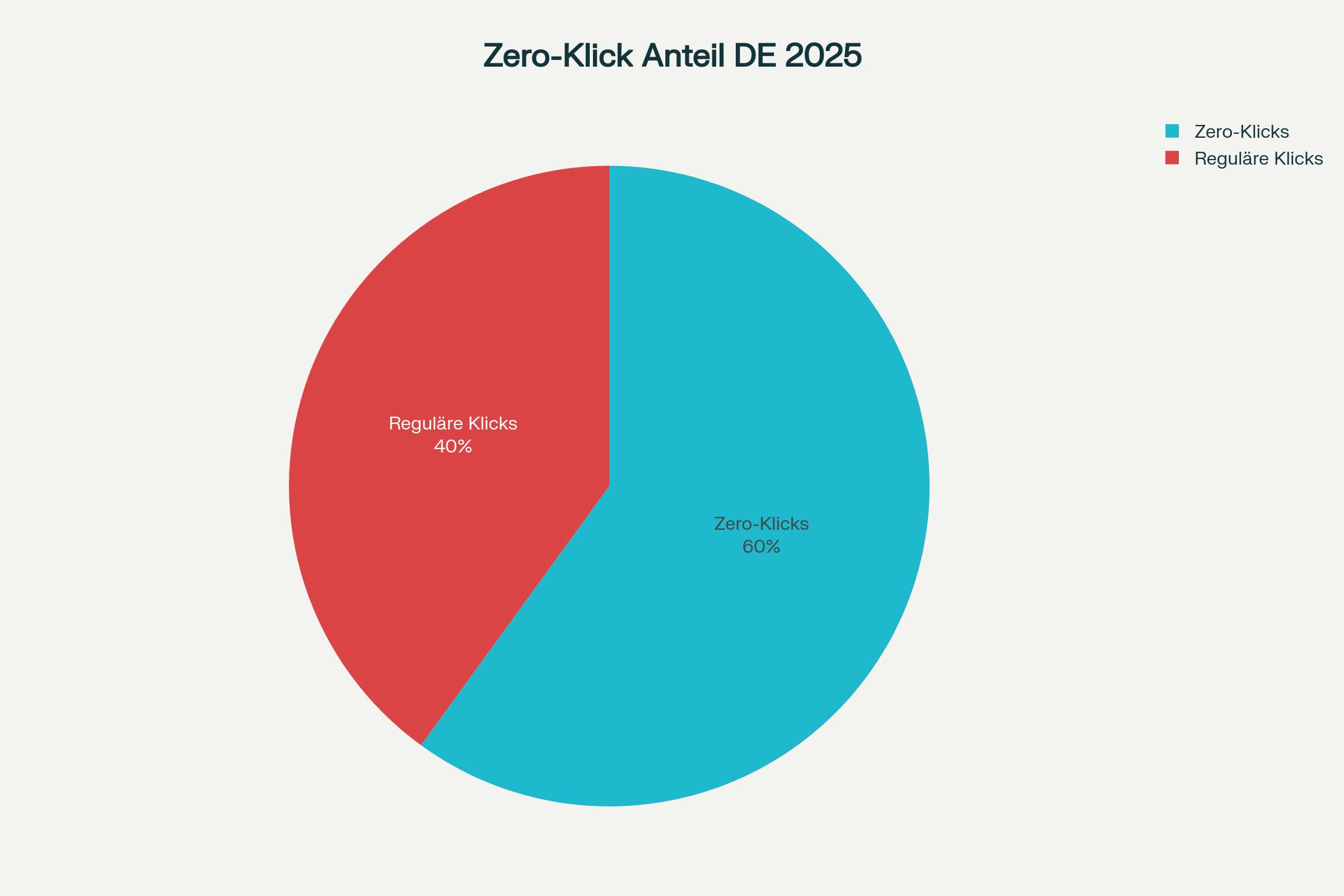 netzpunkte-blog-ki-werbung-zero-click Tortendiagramm mit 60% Zero-Klicks und 40% reguläre Klicks für Deutschland im Jahr 2025, das die Trends im Google Online-Marketing aufzeigt.