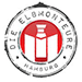 Kreisförmiges Logo mit rot-weißem Leuchtturm, am Rand der Text Die Elbmonteure Hamburg - ideal für eine Webdesign Agentur Buchholz in der Nordheide, die einen maritimen Touch sucht.